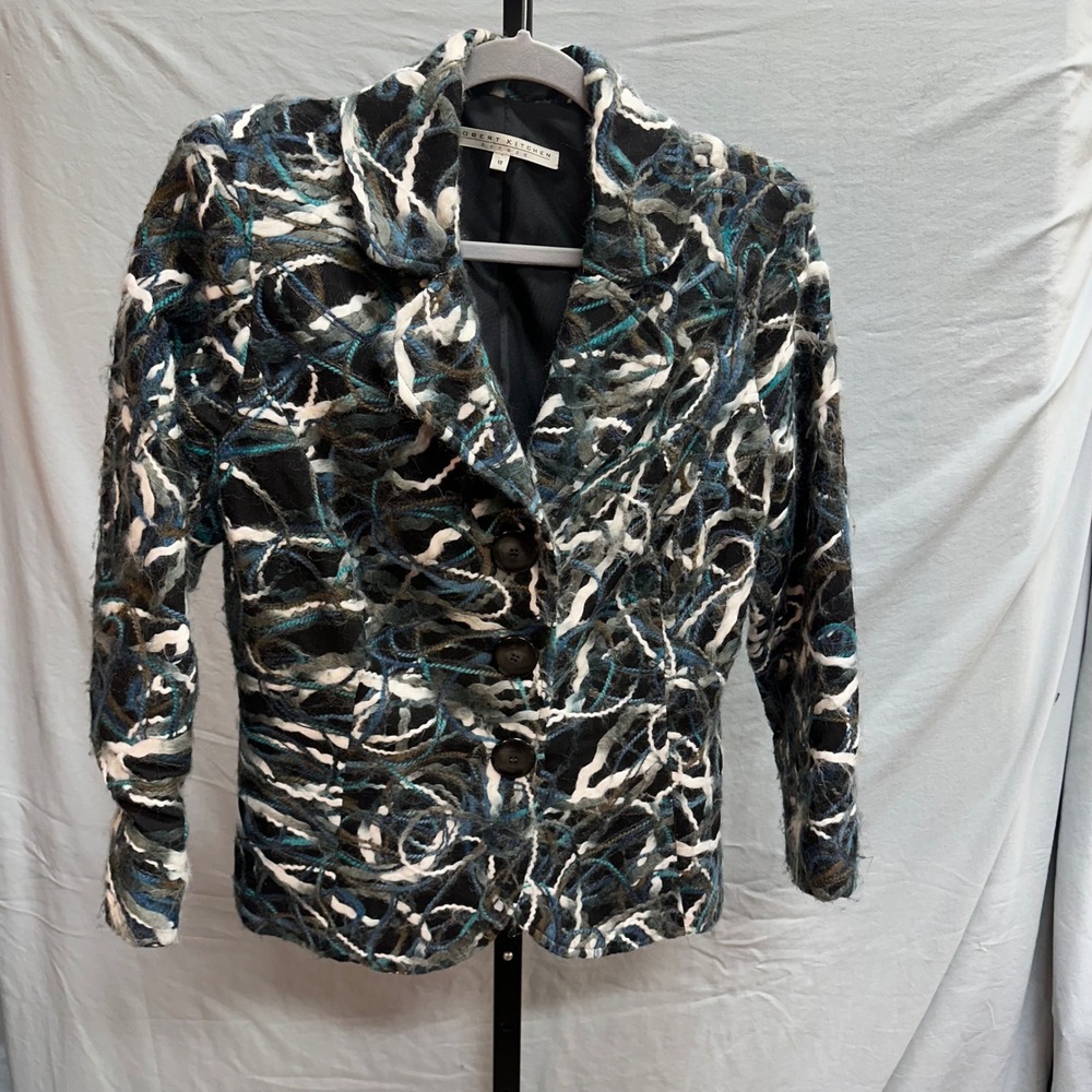 Robert‎ Kitchen Canada Artsy Textured Boucle Blazer Jacket Ruffle Wool Blend 10
